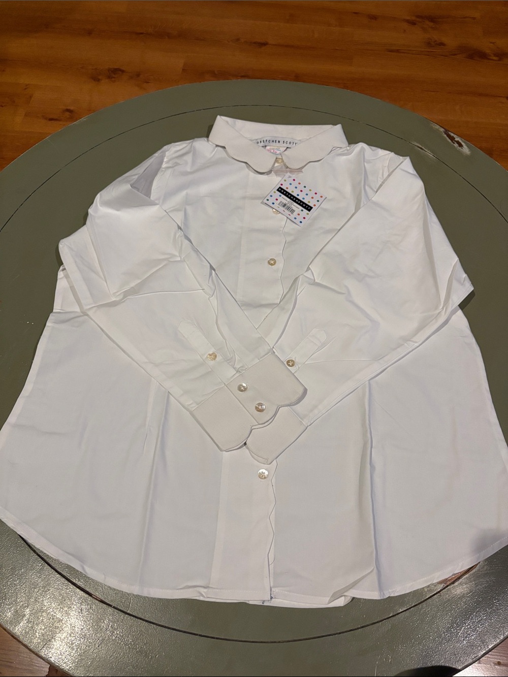 Gretchen Scott Designs White Girls' Button-Up Shirt with Scalloped Collar